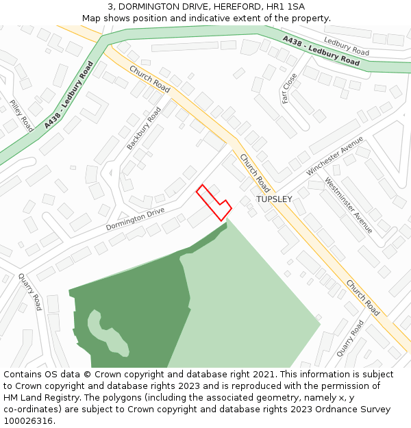 3, DORMINGTON DRIVE, HEREFORD, HR1 1SA: Location map and indicative extent of plot