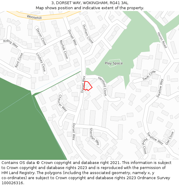 3, DORSET WAY, WOKINGHAM, RG41 3AL: Location map and indicative extent of plot