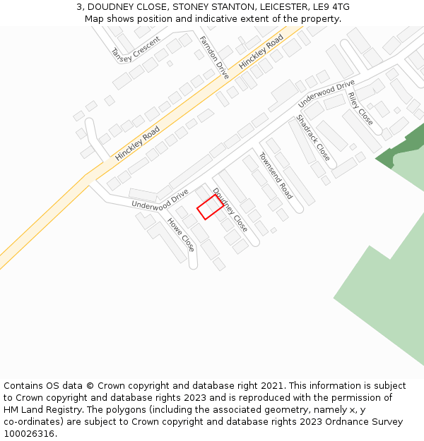 3, DOUDNEY CLOSE, STONEY STANTON, LEICESTER, LE9 4TG: Location map and indicative extent of plot