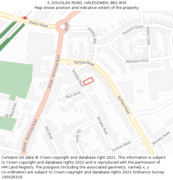 3, DOUGLAS ROAD, HALESOWEN, B62 9HS: Location map and indicative extent of plot