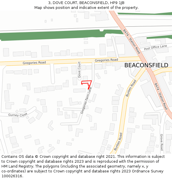 3, DOVE COURT, BEACONSFIELD, HP9 1JB: Location map and indicative extent of plot