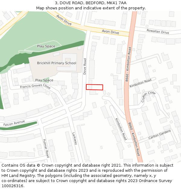 3, DOVE ROAD, BEDFORD, MK41 7AA: Location map and indicative extent of plot