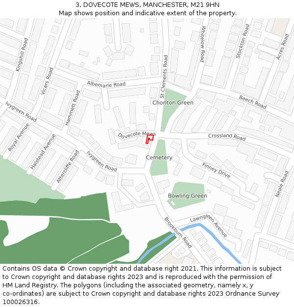 3, DOVECOTE MEWS, MANCHESTER, M21 9HN: Location map and indicative extent of plot