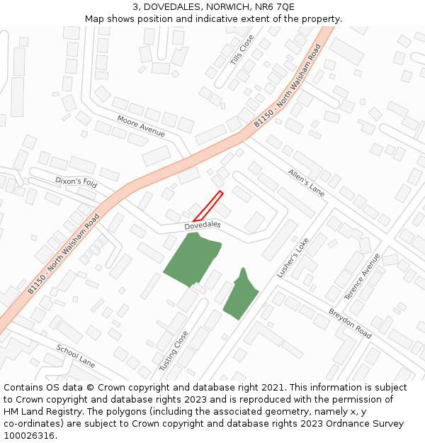 3, DOVEDALES, NORWICH, NR6 7QE: Location map and indicative extent of plot