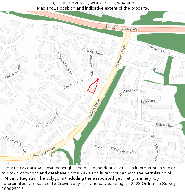 3, DOVER AVENUE, WORCESTER, WR4 0LA: Location map and indicative extent of plot