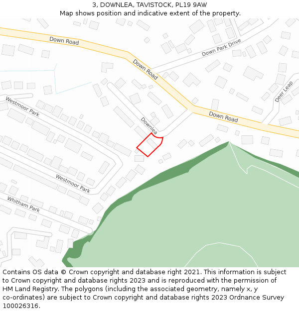 3, DOWNLEA, TAVISTOCK, PL19 9AW: Location map and indicative extent of plot