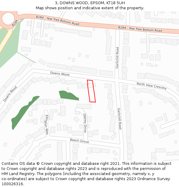 3, DOWNS WOOD, EPSOM, KT18 5UH: Location map and indicative extent of plot