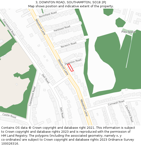 3, DOWNTON ROAD, SOUTHAMPTON, SO18 2PJ: Location map and indicative extent of plot