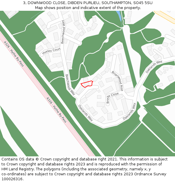 3, DOWNWOOD CLOSE, DIBDEN PURLIEU, SOUTHAMPTON, SO45 5SU: Location map and indicative extent of plot