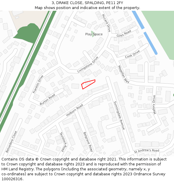 3, DRAKE CLOSE, SPALDING, PE11 2FY: Location map and indicative extent of plot