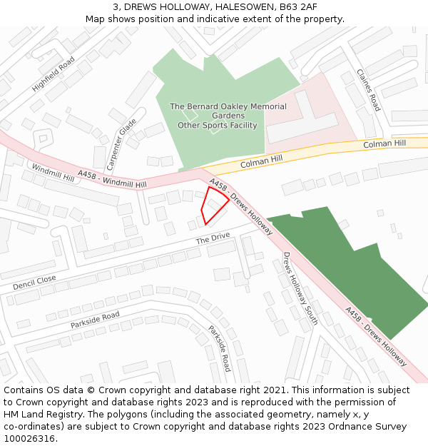 3, DREWS HOLLOWAY, HALESOWEN, B63 2AF: Location map and indicative extent of plot