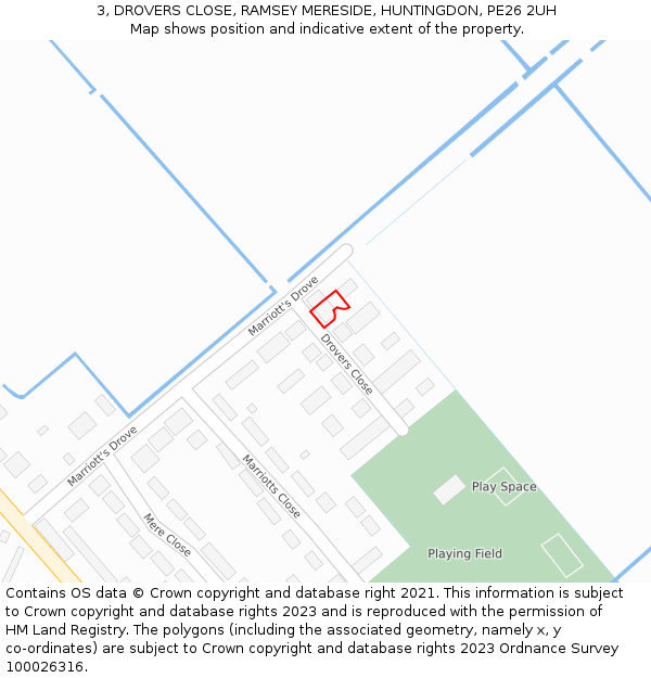 3, DROVERS CLOSE, RAMSEY MERESIDE, HUNTINGDON, PE26 2UH: Location map and indicative extent of plot