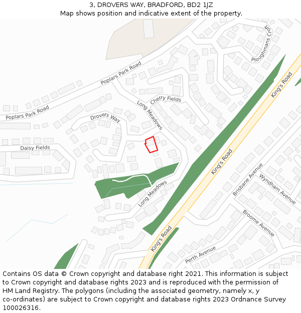 3, DROVERS WAY, BRADFORD, BD2 1JZ: Location map and indicative extent of plot