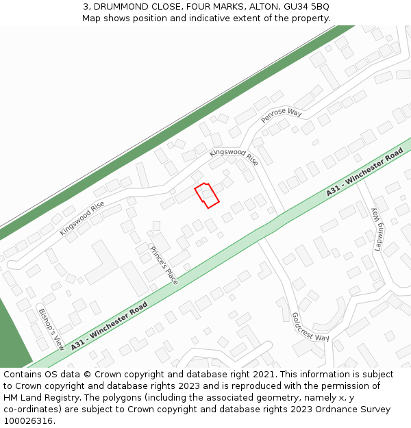 3, DRUMMOND CLOSE, FOUR MARKS, ALTON, GU34 5BQ: Location map and indicative extent of plot