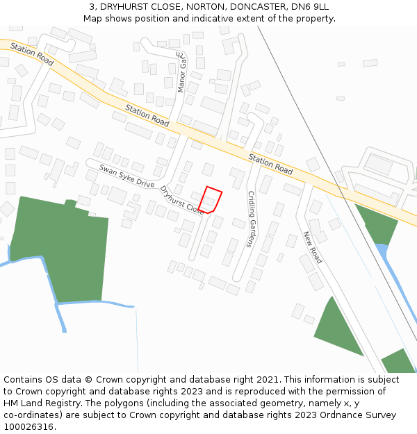 3, DRYHURST CLOSE, NORTON, DONCASTER, DN6 9LL: Location map and indicative extent of plot