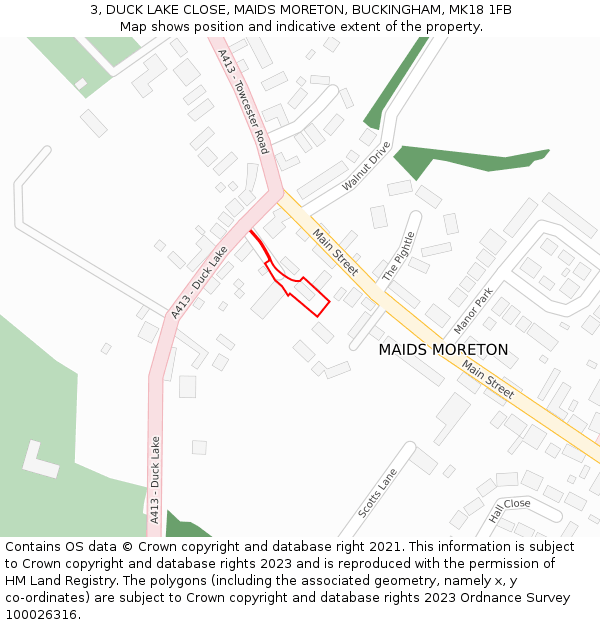 3, DUCK LAKE CLOSE, MAIDS MORETON, BUCKINGHAM, MK18 1FB: Location map and indicative extent of plot