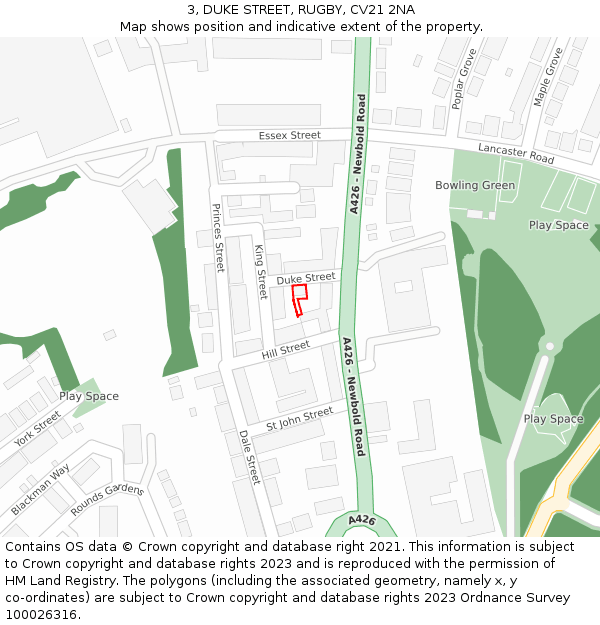 3, DUKE STREET, RUGBY, CV21 2NA: Location map and indicative extent of plot