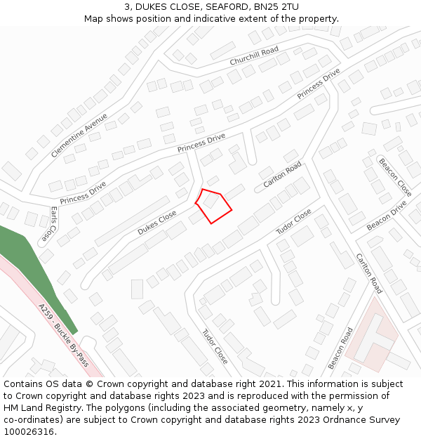 3, DUKES CLOSE, SEAFORD, BN25 2TU: Location map and indicative extent of plot