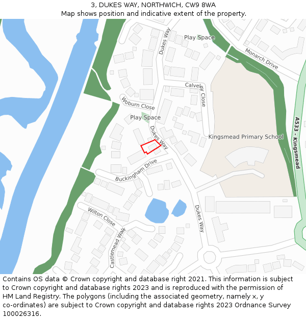 3, DUKES WAY, NORTHWICH, CW9 8WA: Location map and indicative extent of plot