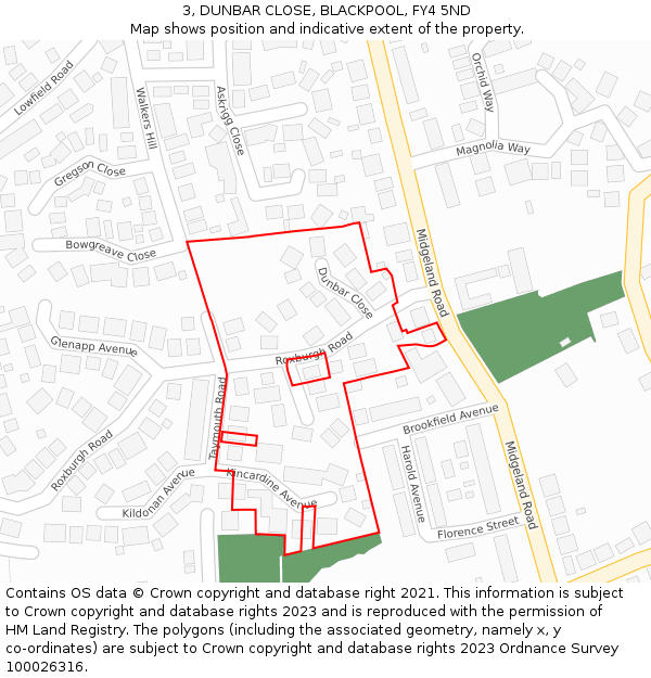 3, DUNBAR CLOSE, BLACKPOOL, FY4 5ND: Location map and indicative extent of plot