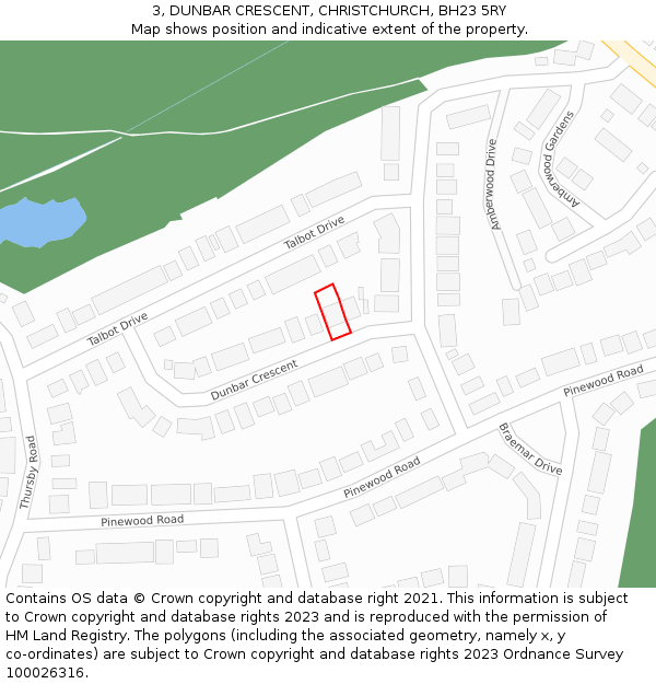 3, DUNBAR CRESCENT, CHRISTCHURCH, BH23 5RY: Location map and indicative extent of plot