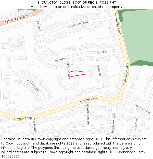 3, DUNCTON CLOSE, BOGNOR REGIS, PO22 7HT: Location map and indicative extent of plot