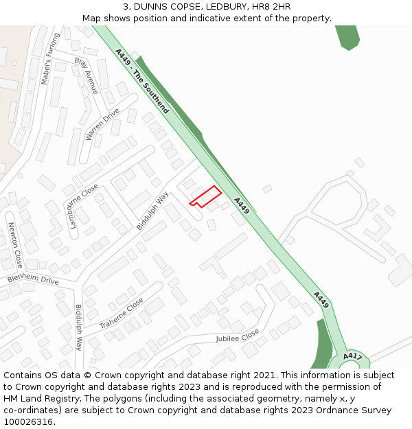 3, DUNNS COPSE, LEDBURY, HR8 2HR: Location map and indicative extent of plot