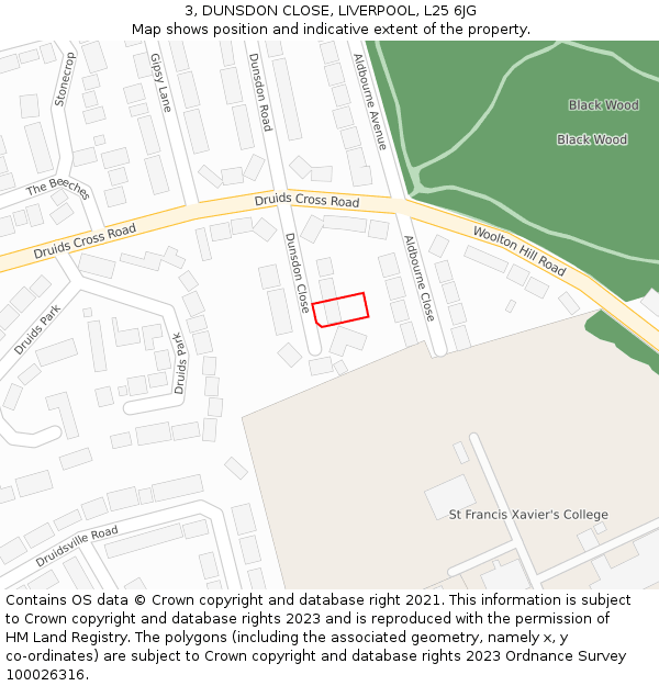 3, DUNSDON CLOSE, LIVERPOOL, L25 6JG: Location map and indicative extent of plot