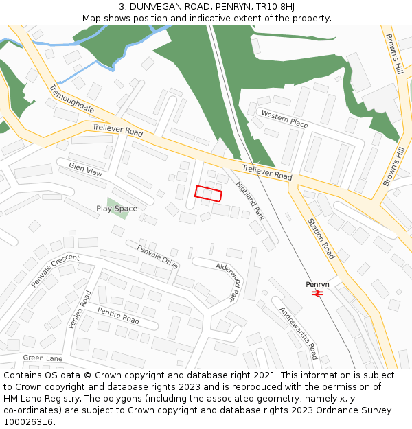 3, DUNVEGAN ROAD, PENRYN, TR10 8HJ: Location map and indicative extent of plot