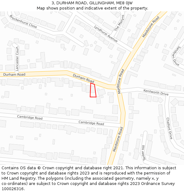 3, DURHAM ROAD, GILLINGHAM, ME8 0JW: Location map and indicative extent of plot