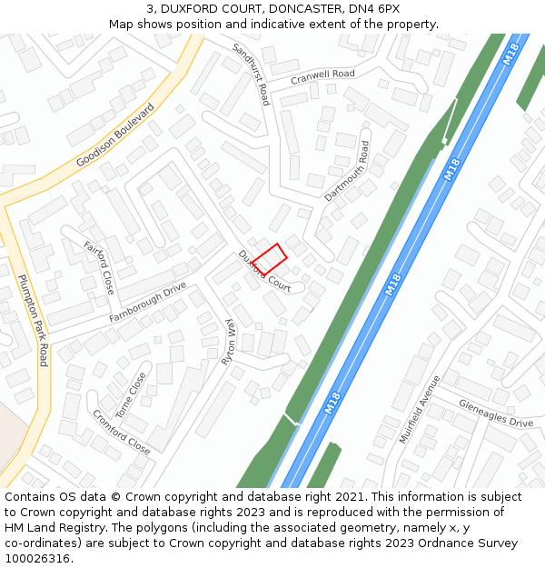 3, DUXFORD COURT, DONCASTER, DN4 6PX: Location map and indicative extent of plot