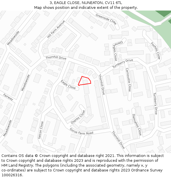 3, EAGLE CLOSE, NUNEATON, CV11 6TL: Location map and indicative extent of plot