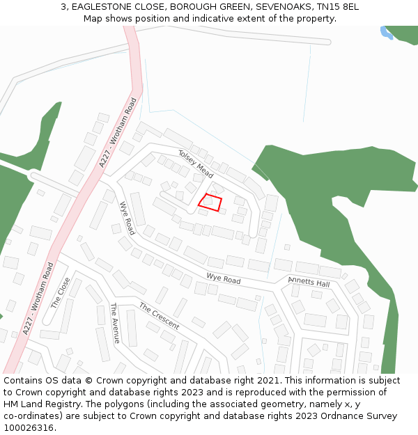3, EAGLESTONE CLOSE, BOROUGH GREEN, SEVENOAKS, TN15 8EL: Location map and indicative extent of plot