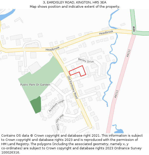 3, EARDISLEY ROAD, KINGTON, HR5 3EA: Location map and indicative extent of plot