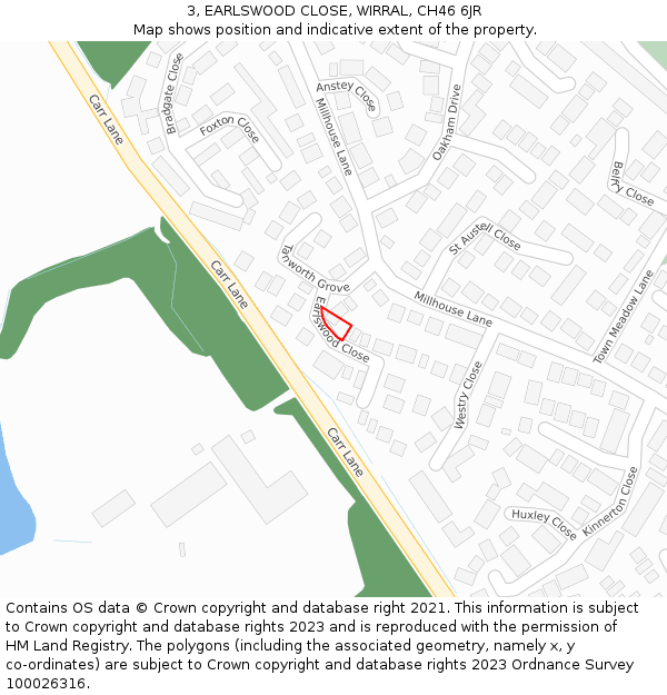 3, EARLSWOOD CLOSE, WIRRAL, CH46 6JR: Location map and indicative extent of plot