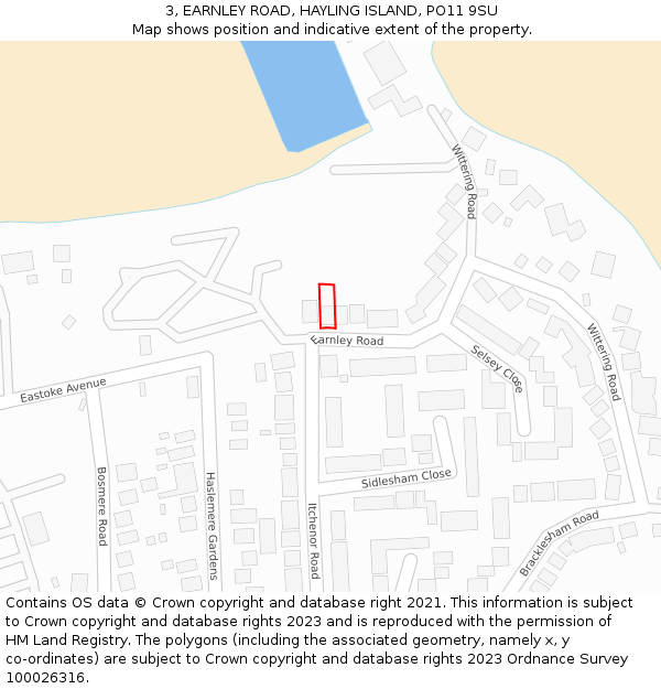 3, EARNLEY ROAD, HAYLING ISLAND, PO11 9SU: Location map and indicative extent of plot