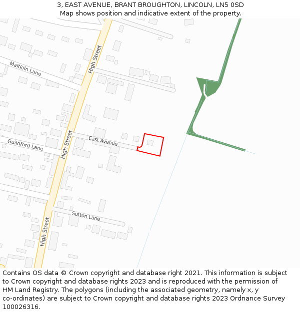 3, EAST AVENUE, BRANT BROUGHTON, LINCOLN, LN5 0SD: Location map and indicative extent of plot