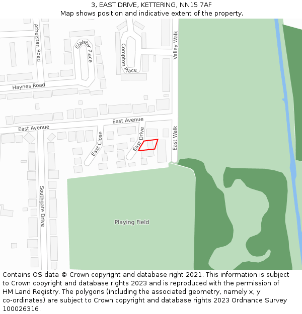 3, EAST DRIVE, KETTERING, NN15 7AF: Location map and indicative extent of plot