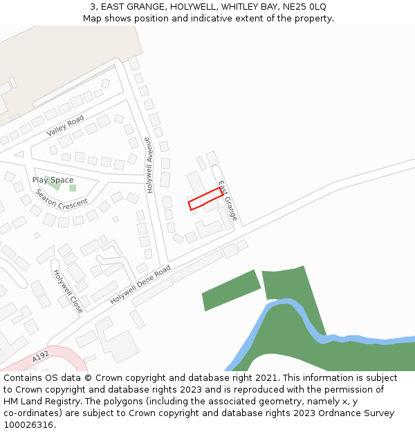 3, EAST GRANGE, HOLYWELL, WHITLEY BAY, NE25 0LQ: Location map and indicative extent of plot