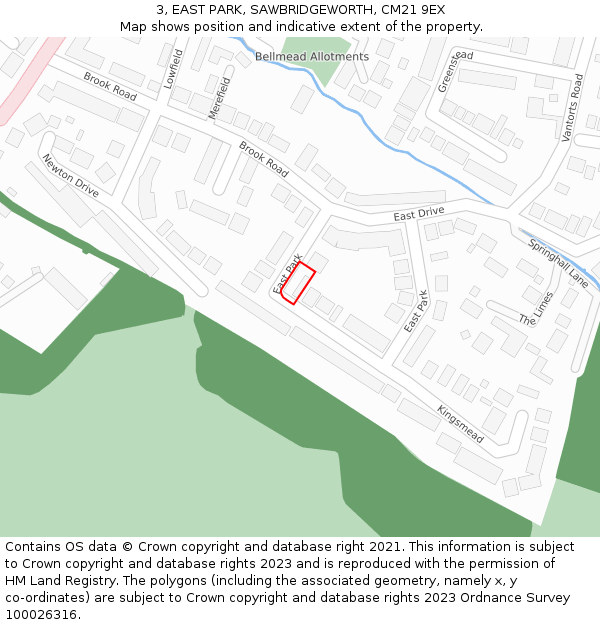 3, EAST PARK, SAWBRIDGEWORTH, CM21 9EX: Location map and indicative extent of plot