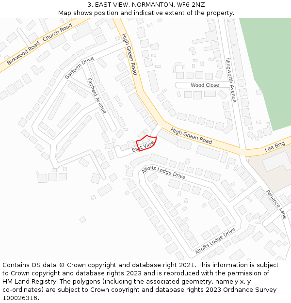 3, EAST VIEW, NORMANTON, WF6 2NZ: Location map and indicative extent of plot