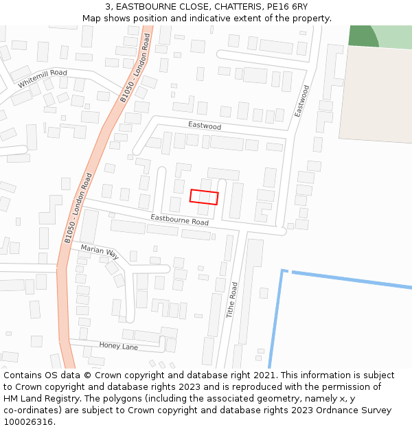 3, EASTBOURNE CLOSE, CHATTERIS, PE16 6RY: Location map and indicative extent of plot