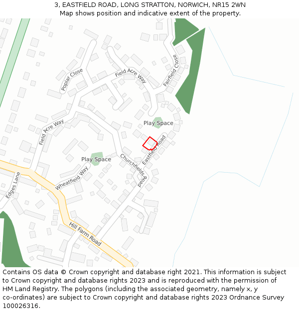 3, EASTFIELD ROAD, LONG STRATTON, NORWICH, NR15 2WN: Location map and indicative extent of plot