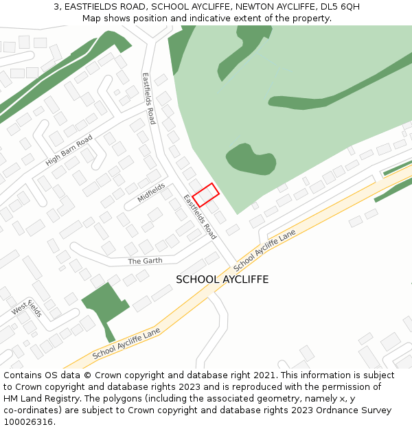 3, EASTFIELDS ROAD, SCHOOL AYCLIFFE, NEWTON AYCLIFFE, DL5 6QH: Location map and indicative extent of plot