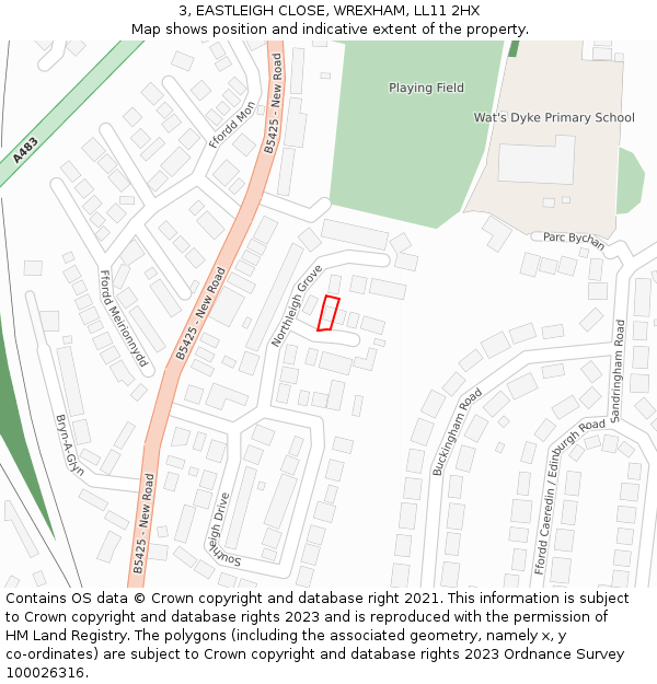 3, EASTLEIGH CLOSE, WREXHAM, LL11 2HX: Location map and indicative extent of plot