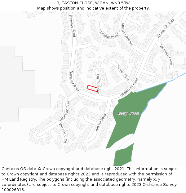 3, EASTON CLOSE, WIGAN, WN3 5RW: Location map and indicative extent of plot