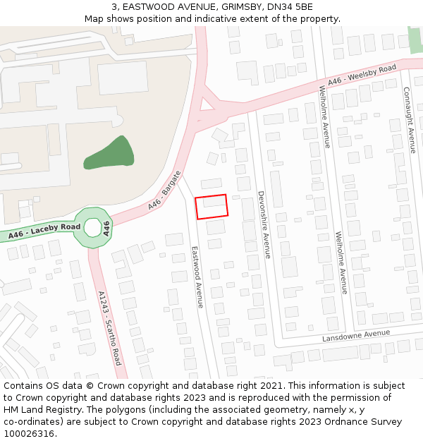 3, EASTWOOD AVENUE, GRIMSBY, DN34 5BE: Location map and indicative extent of plot