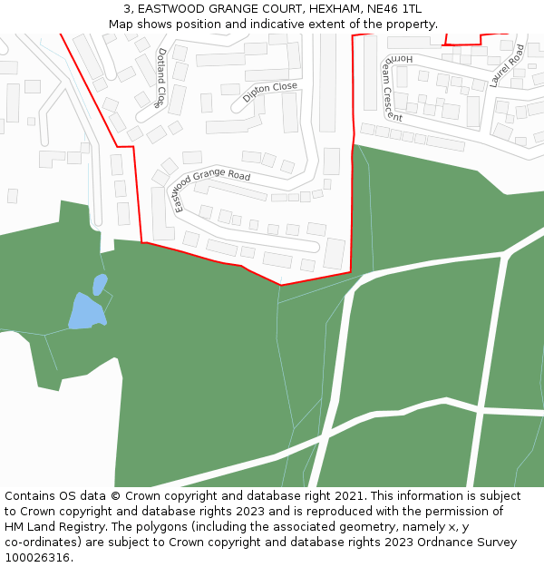 3, EASTWOOD GRANGE COURT, HEXHAM, NE46 1TL: Location map and indicative extent of plot