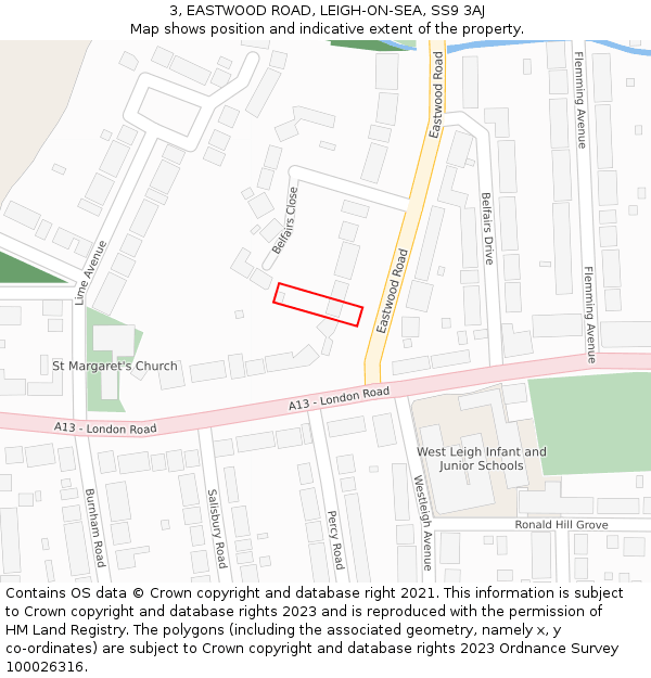 3, EASTWOOD ROAD, LEIGH-ON-SEA, SS9 3AJ: Location map and indicative extent of plot