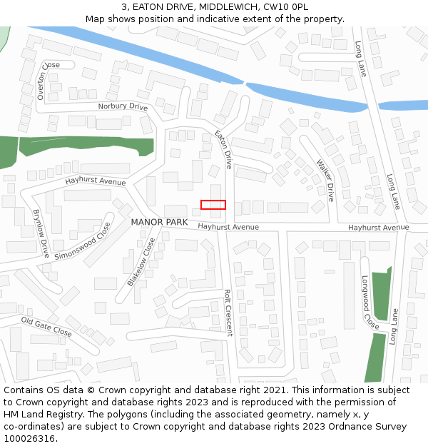 3, EATON DRIVE, MIDDLEWICH, CW10 0PL: Location map and indicative extent of plot